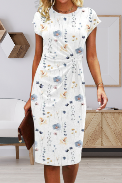 Eveloria Damen Midi-Kleid Blumenmuster Gedrehter Vorderteil - Eveloria