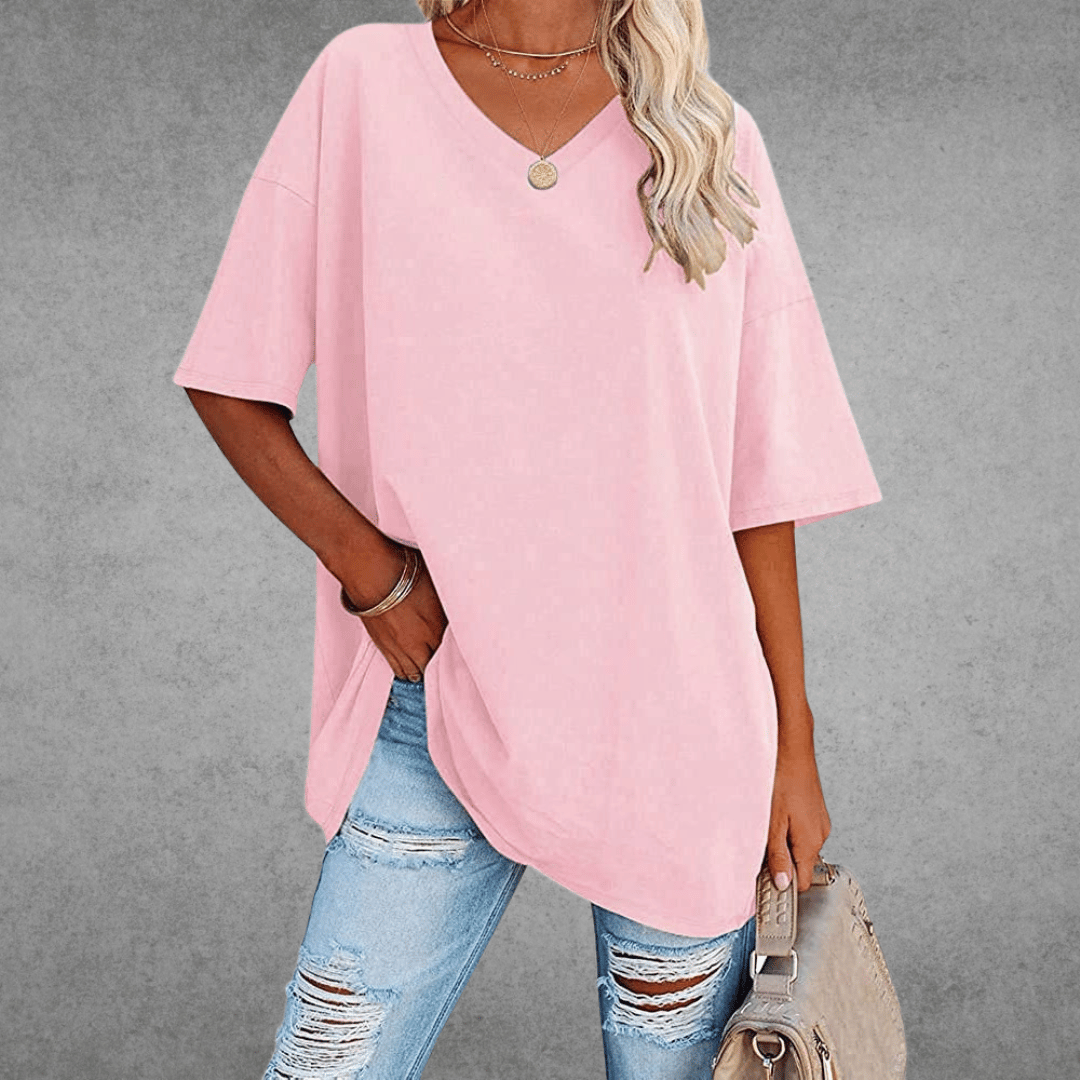 Damen Oversize T-Shirt V-Ausschnitt Lässig