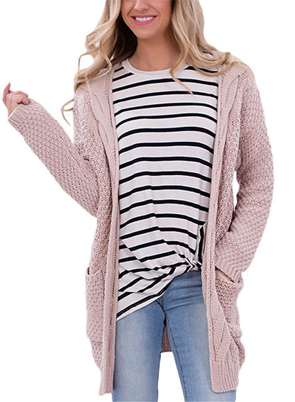 Damen Strickjacke Strukturiertes Muster Praktische Taschen Grau