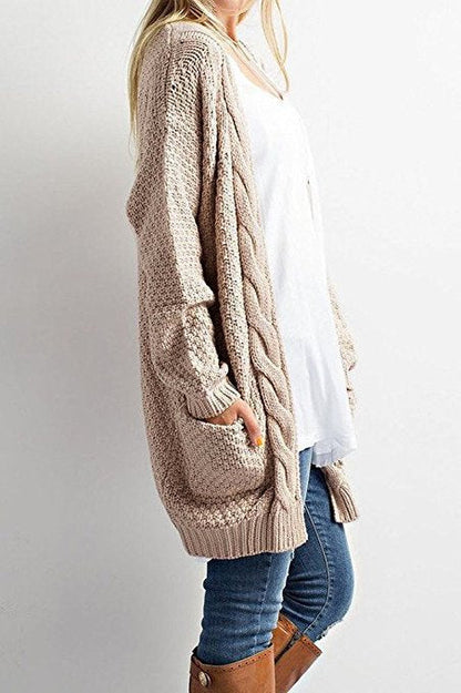 Damen Strickjacke Strukturiertes Muster Praktische Taschen Grau