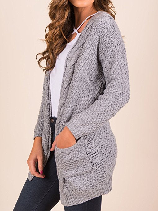Damen Strickjacke Strukturiertes Muster Praktische Taschen Grau