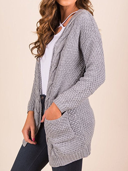 Damen Strickjacke Strukturiertes Muster Praktische Taschen Grau