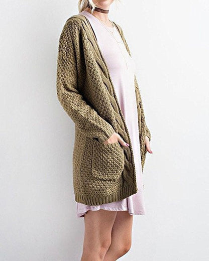 Damen Strickjacke Strukturiertes Muster Praktische Taschen Grau