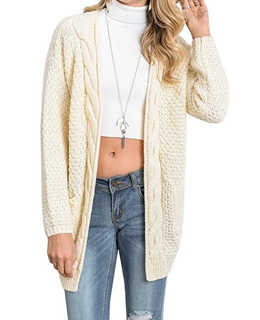 Damen Strickjacke Strukturiertes Muster Praktische Taschen Grau