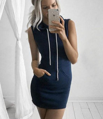 Damen Freizeitkleid mit Kapuze und Taschen
