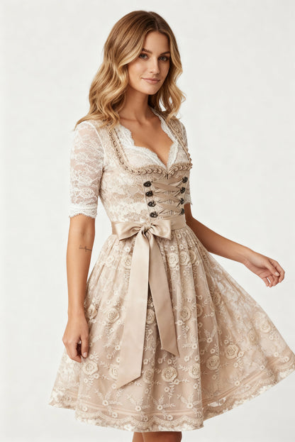 Traditionelles Dirndlkleid Damen Schnürmieder Spitzenbluse