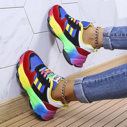 Damen Sneaker Mehrfarbig Klobig Schnürverschluss