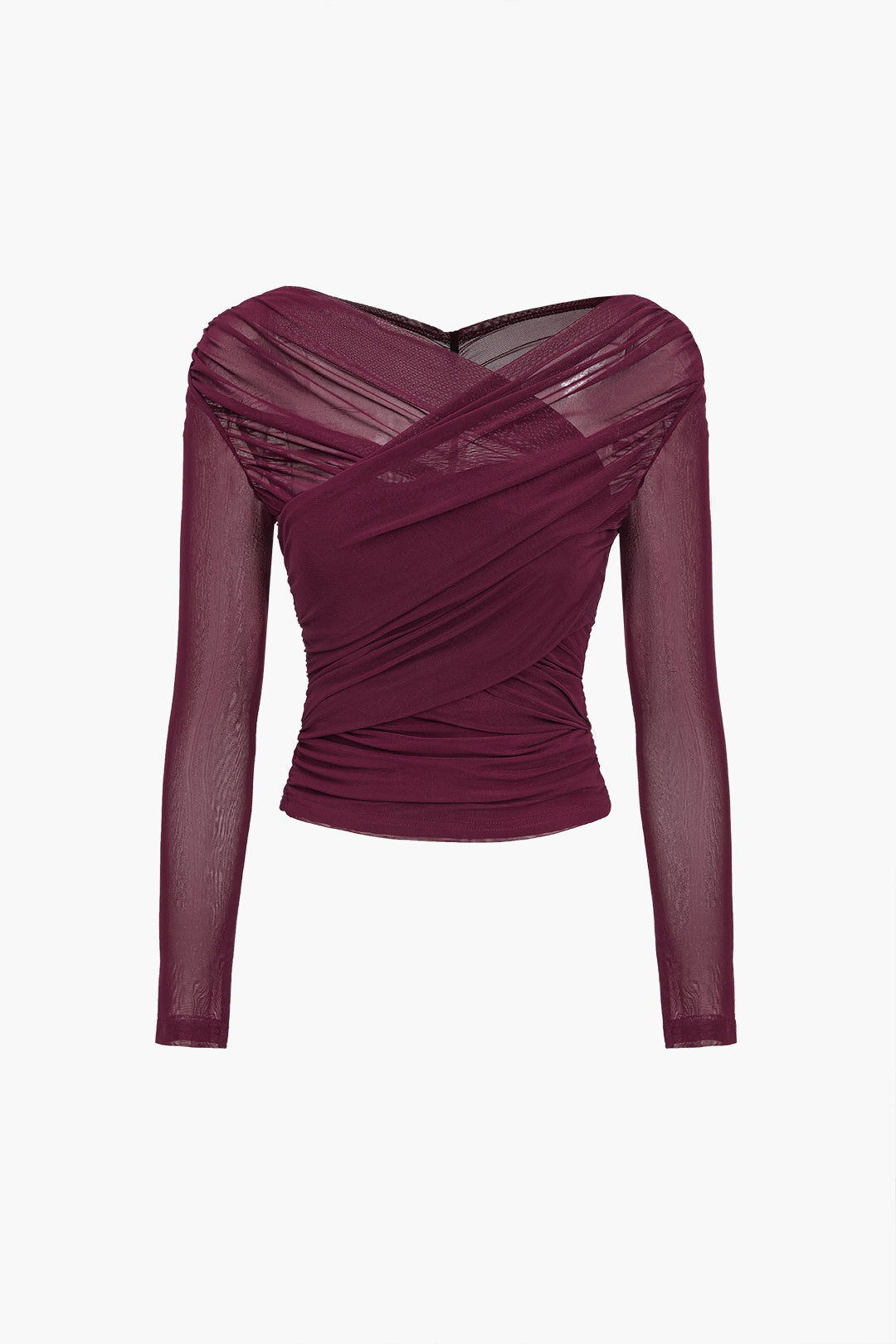 Damen Mesh-Oberteil mit Rüschen und langen Ärmeln