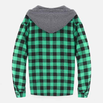 Jadon Herren Karo-Hoodie Knopfleiste Kordelzug