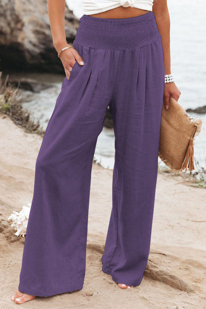 Damen High-Waist Hosen Weites Bein