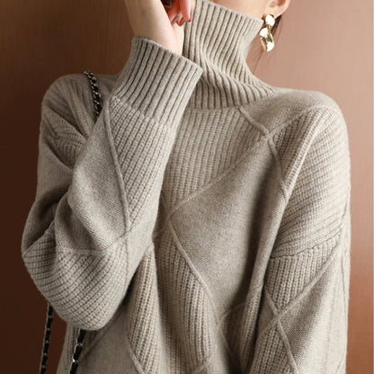 Damen Rollkragenpullover Zopfmuster Gemütlich