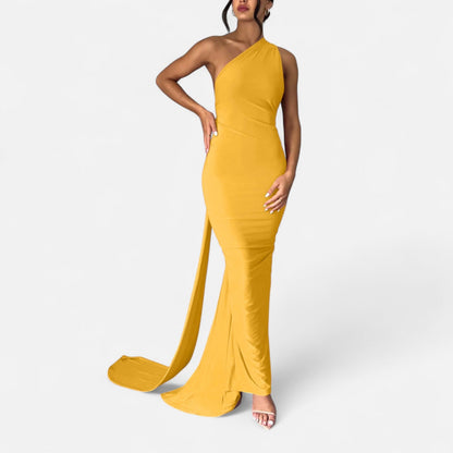 Damen Maxikleid Ein-Schulter-Neckholder