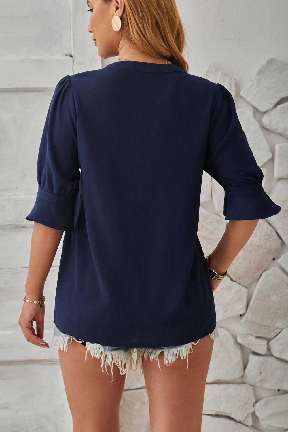 Damen Bluse V-Ausschnitt Puffärmel Elegante Weiß