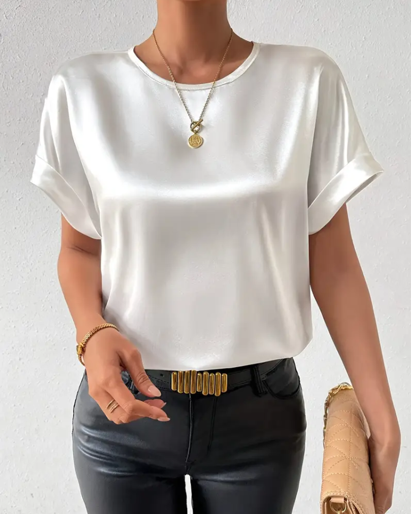 Damen T-Shirt Rundhals Satin Glatt - Eveloria