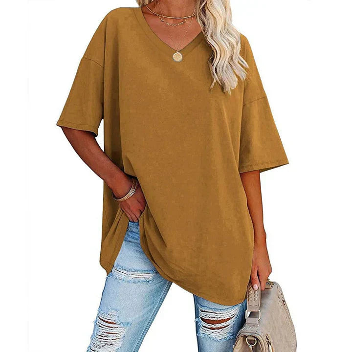 Eveloria Damen V-Ausschnitt T-Shirt Leicht Lockeres Baumwolle Weiß