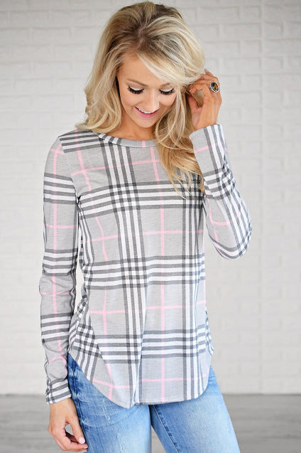 Damen Langarmshirt Karomuster mit Schlitzen Schwarz Eveloria - Eveloria