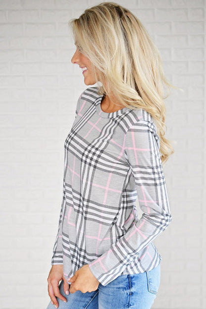 Damen Langarmshirt Karomuster mit Schlitzen Eveloria
