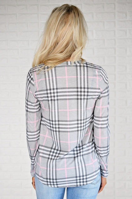 Damen Langarmshirt Karomuster mit Schlitzen Eveloria