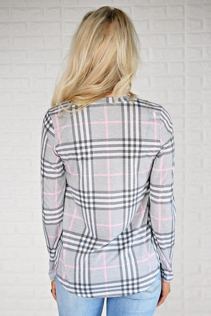 Damen Langarmshirt Karomuster mit Schlitzen Eveloria