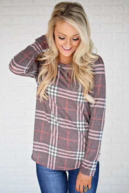 Damen Langarmshirt Karomuster mit Schlitzen Eveloria