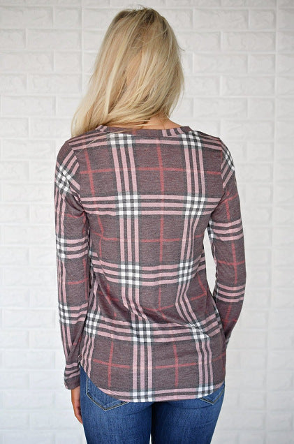 Damen Langarmshirt Karomuster mit Schlitzen Eveloria