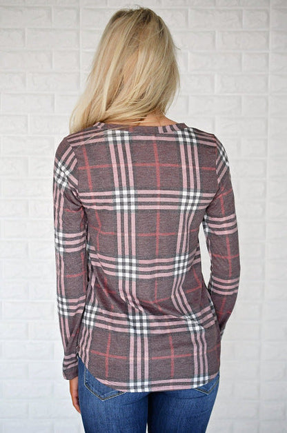 Damen Langarmshirt Karomuster mit Schlitzen Eveloria