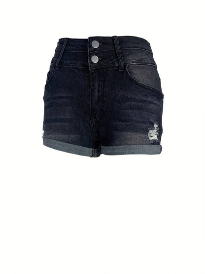 Eveloria Damen Gerippte Jeansshorts Sommerblau