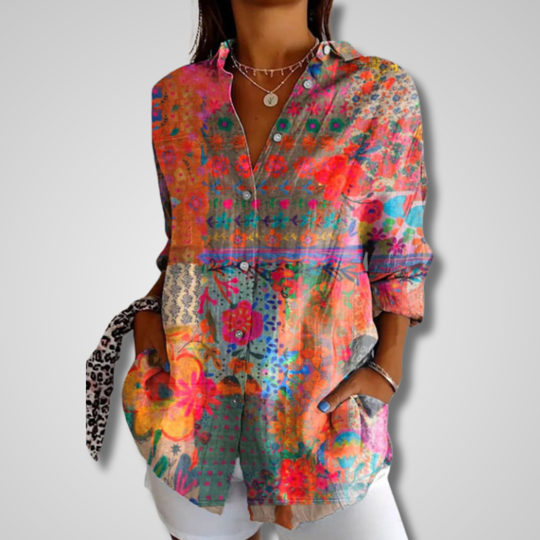 Damen Sommerhemd Lässig Vintage-Style Baumwolle Weiß - Eveloria