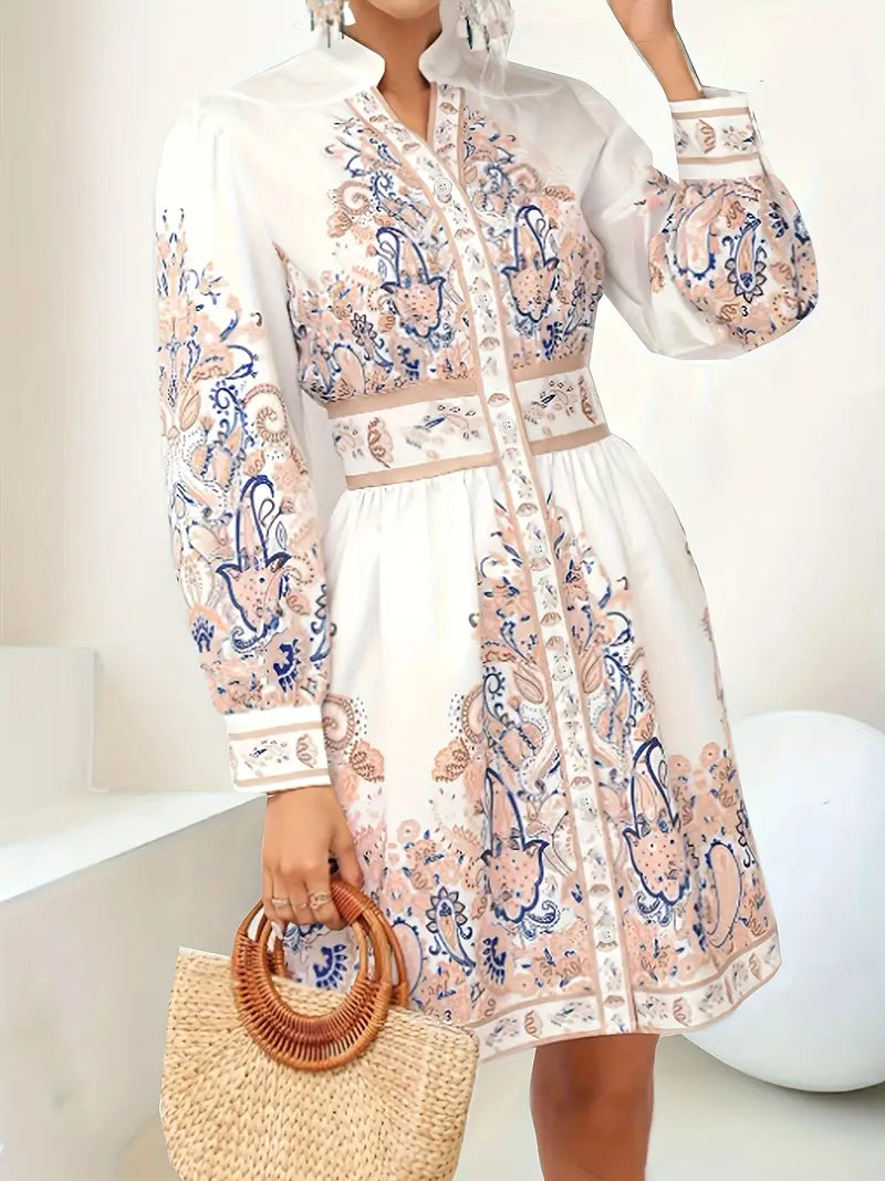 Eveloria Damen Maxikleid V-Ausschnitt Langärmlig Blumenmuster