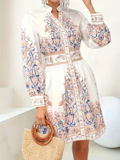 Eveloria Damen Maxikleid V-Ausschnitt Langärmlig Blumenmuster
