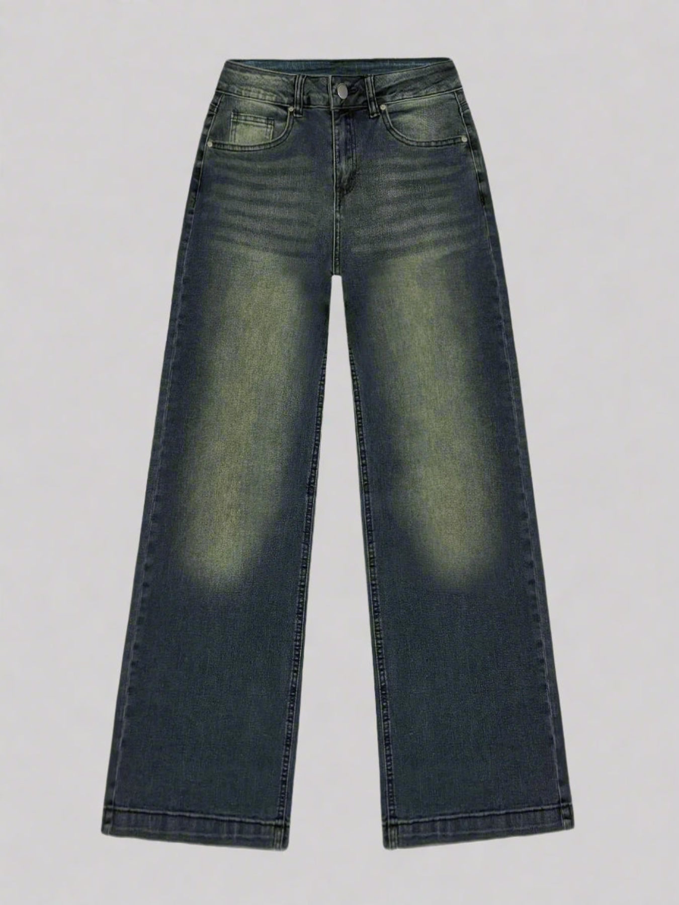 Damen Baggy Jeans Weites Bein Leicht Gewaschen Blau