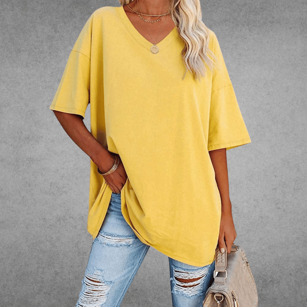 Damen Oversize T-Shirt V-Ausschnitt Lässig