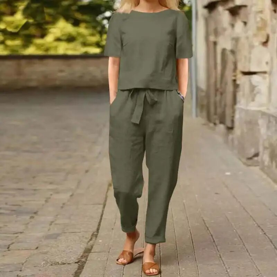 Damen Leinenset Zweiteilig Luftig Elegant Weiß