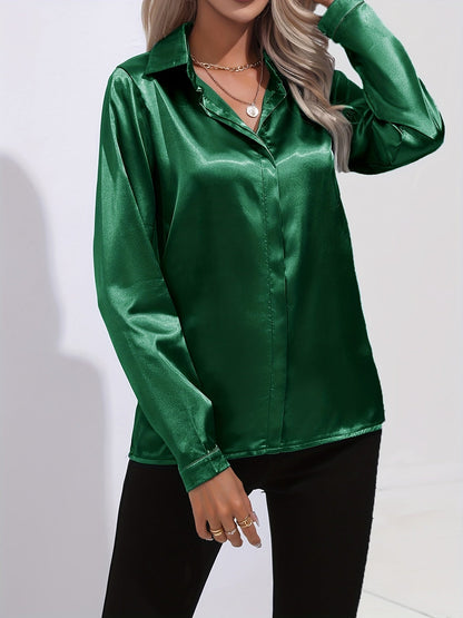 Damen Satin-Hemd Langer Ärmel Elegant Blau