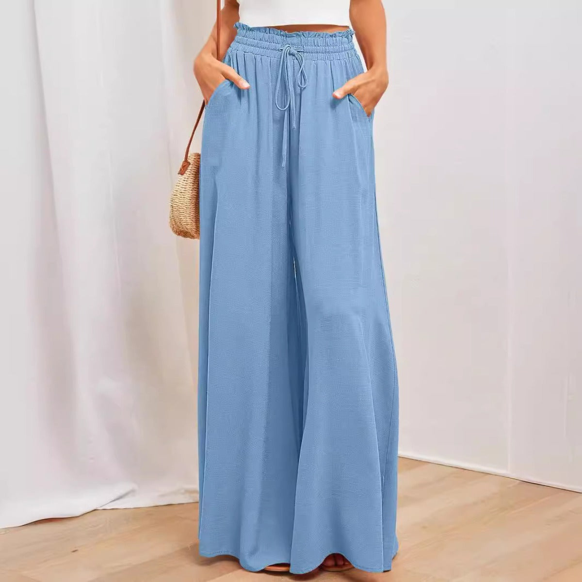 Elastischer Gürtel Damenhohe Taille Hose Weites Bein