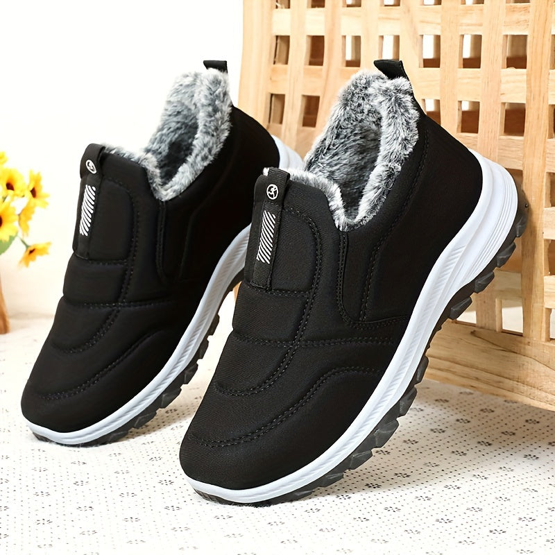 Damen Winterstiefel Knöchelhoch Warmes Innenfutter Schwarz - Eveloria