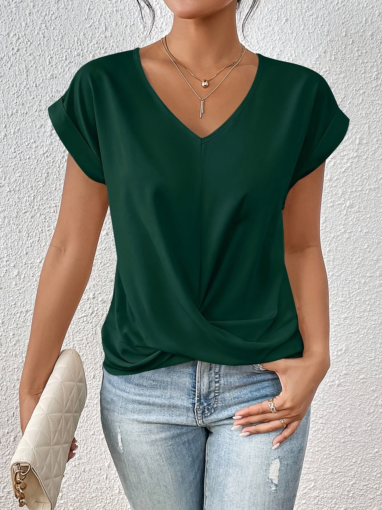 Damen T-Shirt V-Ausschnitt Kurzarm