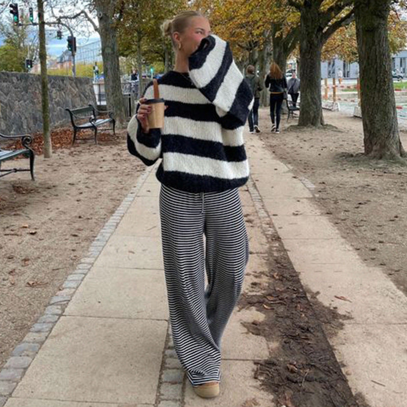 Damen Frühlingshose Gestreift Relaxed Fit
