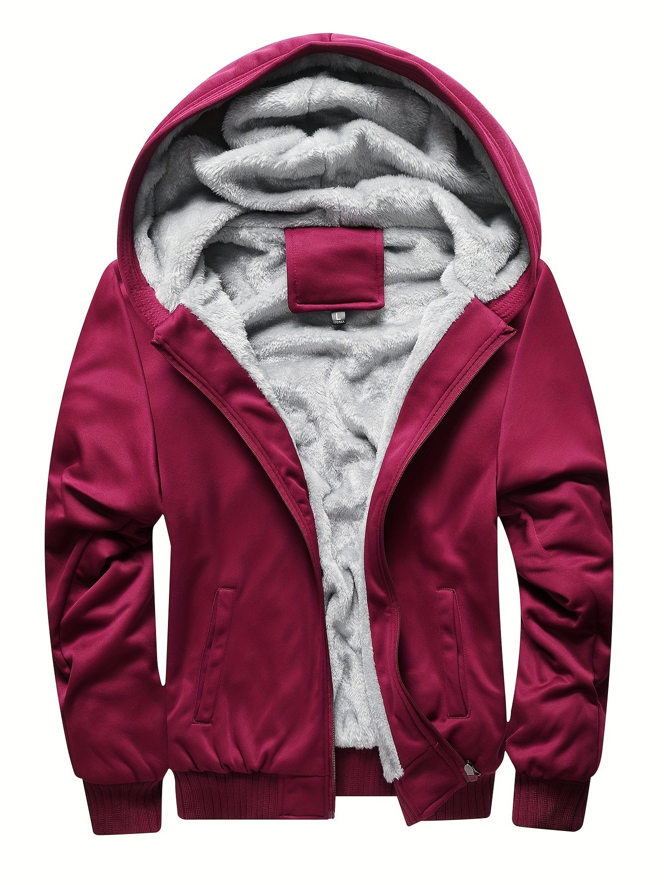 Herren Kapuzenjacke Fleece gefüttert Reißverschluss Uni-Farbe