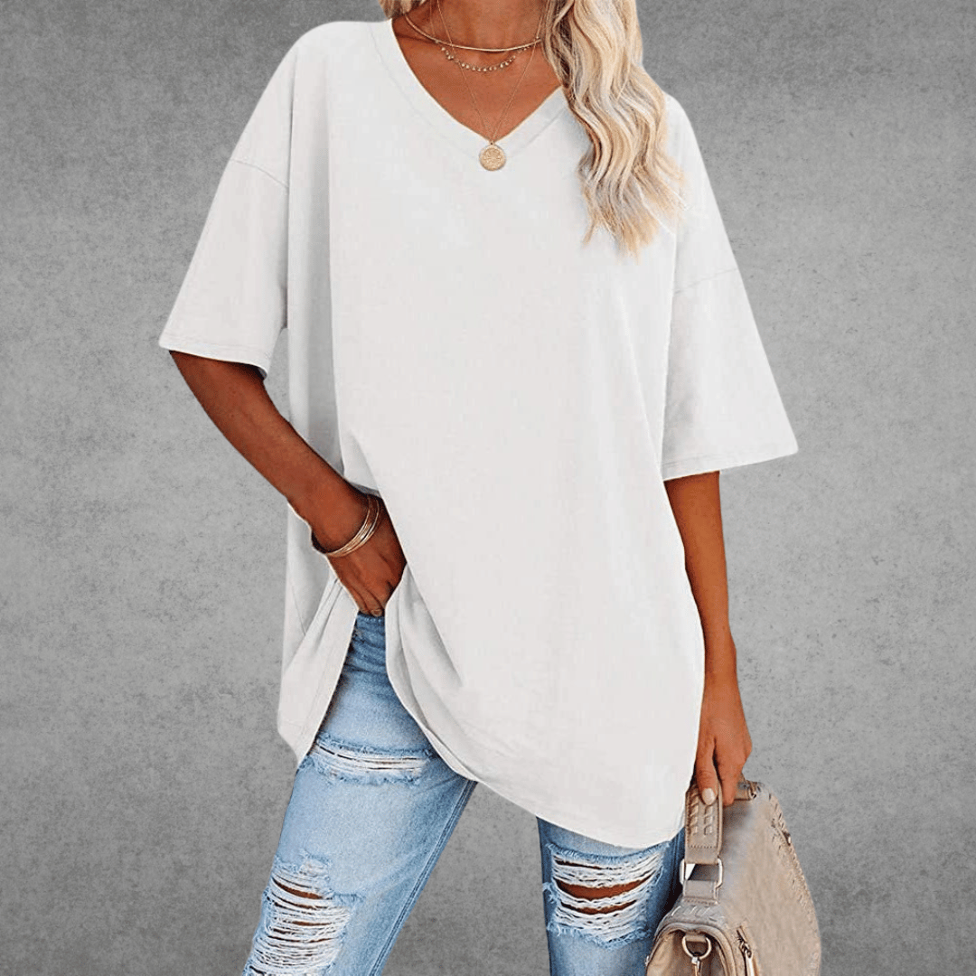 Damen Oversize T-Shirt V-Ausschnitt Lässig