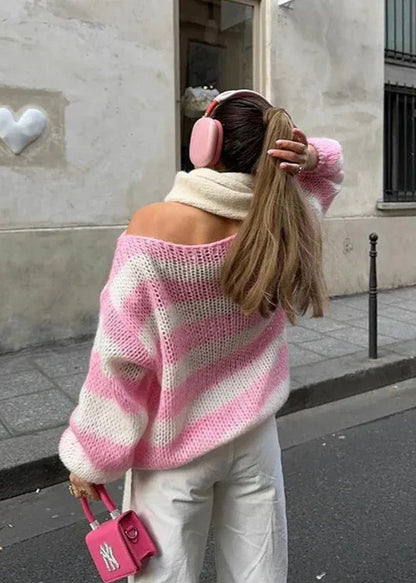 Damen Oversize Pullover Streifenmuster Bequem