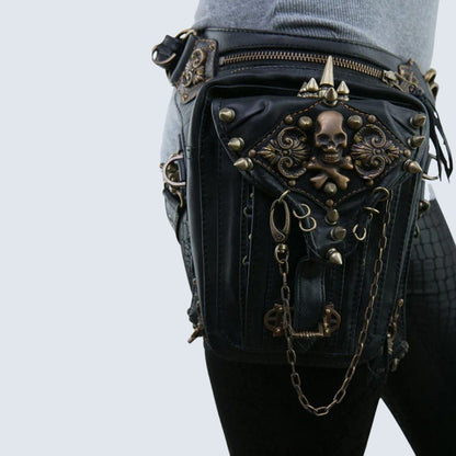 Gürteltasche Gothic Totenkopf Leder Schwarz - Eveloria