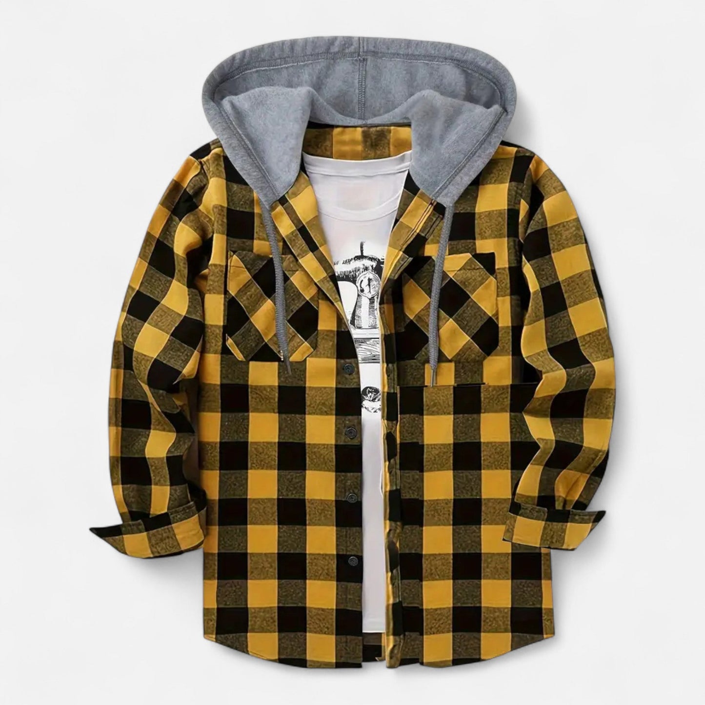 Jadon Herren Karo-Hoodie Knopfleiste Kordelzug