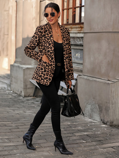 Eveloria Damen Business Langblazer Leopardenmuster
