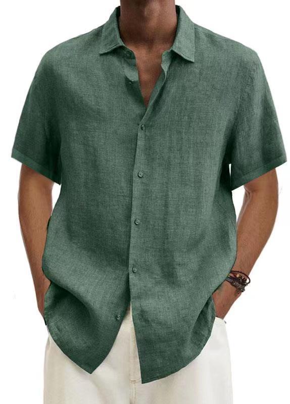 Herren Sommerhemd Baumwoll-Leinen Atmungsaktiv Leicht Beige