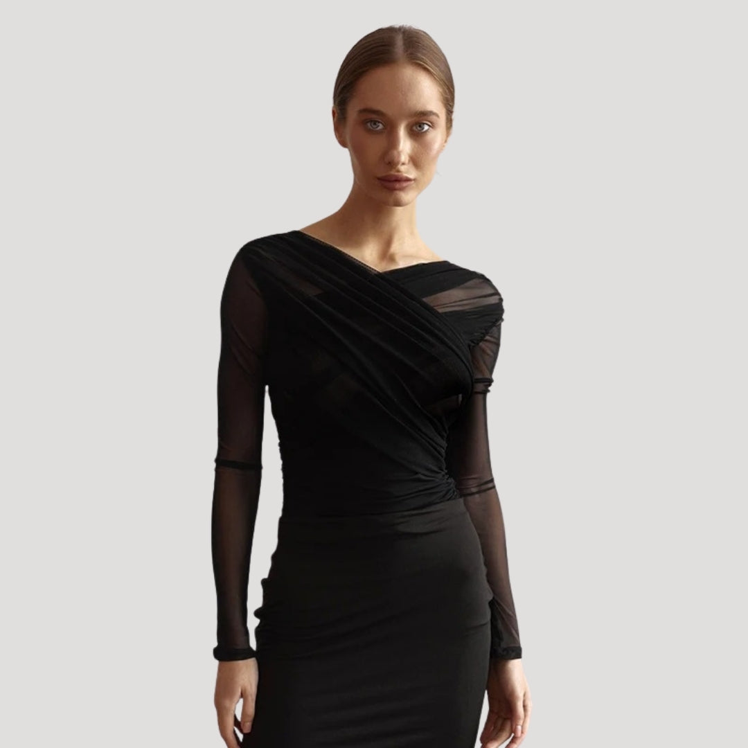 Damen Wickel-Oberteil Langarm Transparent - Eveloria