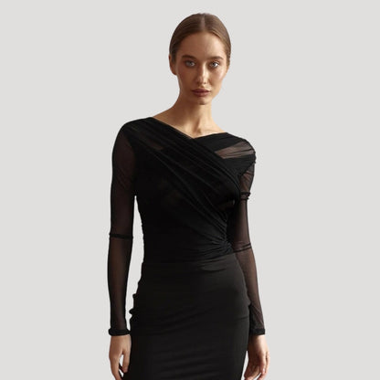 Damen Wickel-Oberteil Langarm Transparent - Eveloria