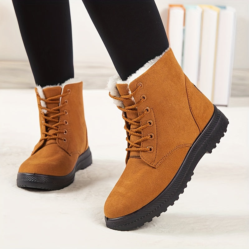 Damen Winterstiefel Schnürung Flache Sohle Warmes Innenfutter