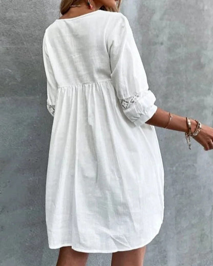 Eveloria Damen Spitzenkleid V-Ausschnitt Dreiviertelärmel