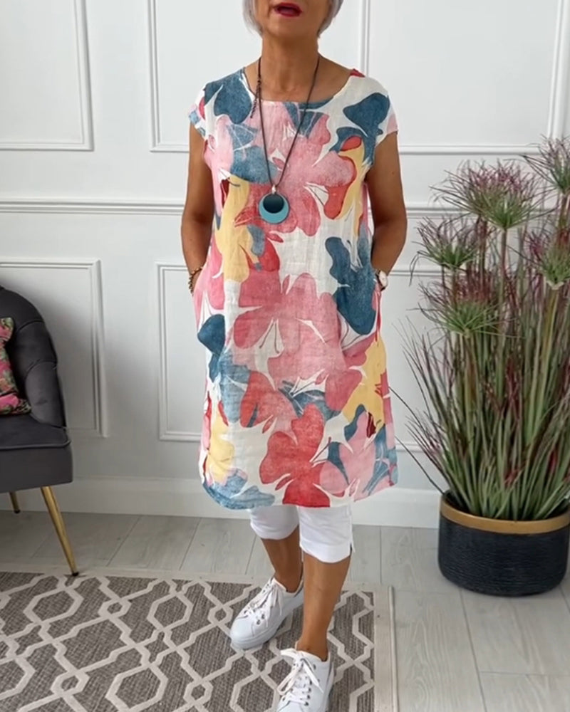 Damen Longtop Blumenprint Farbig Baumwolle Relaxed Fit